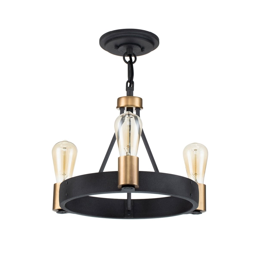 Quintiesse - Suspension sur tige SILAS 3xE27/60W/230V Ø 42,2 cm noir/doré