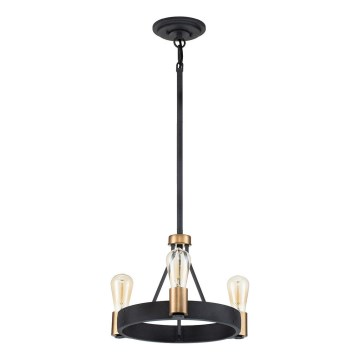 Quintiesse - Suspension sur tige SILAS 3xE27/60W/230V Ø 42,2 cm noir/doré