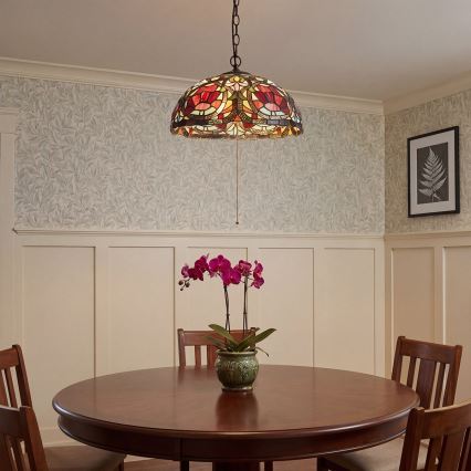 Quoizel - Lustre Tiffany LARISSA sur chaîne 3xE27/60W/230V Ø 38,5 cm