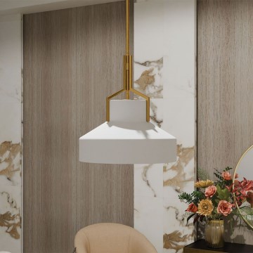 Quoizel - Suspension sur tige BRECKEN 2xE27/60W/230V doré/blanc