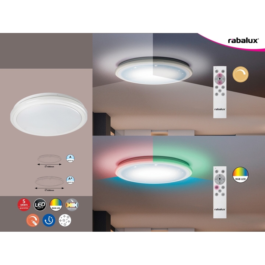 Rabalux - Plafonnier LED dimmable avec télécommande RGB LED/32W/230V Ø 40 cm