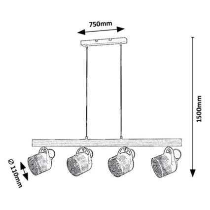 Rabalux  - Suspension filaire ROTEM 4xE14/40W/230V