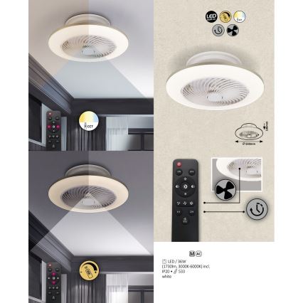 Rabalux - Plafonnier LED à intensité variable avec ventilateur DALFON LED/36W/230V 3000-6000K + télécommande