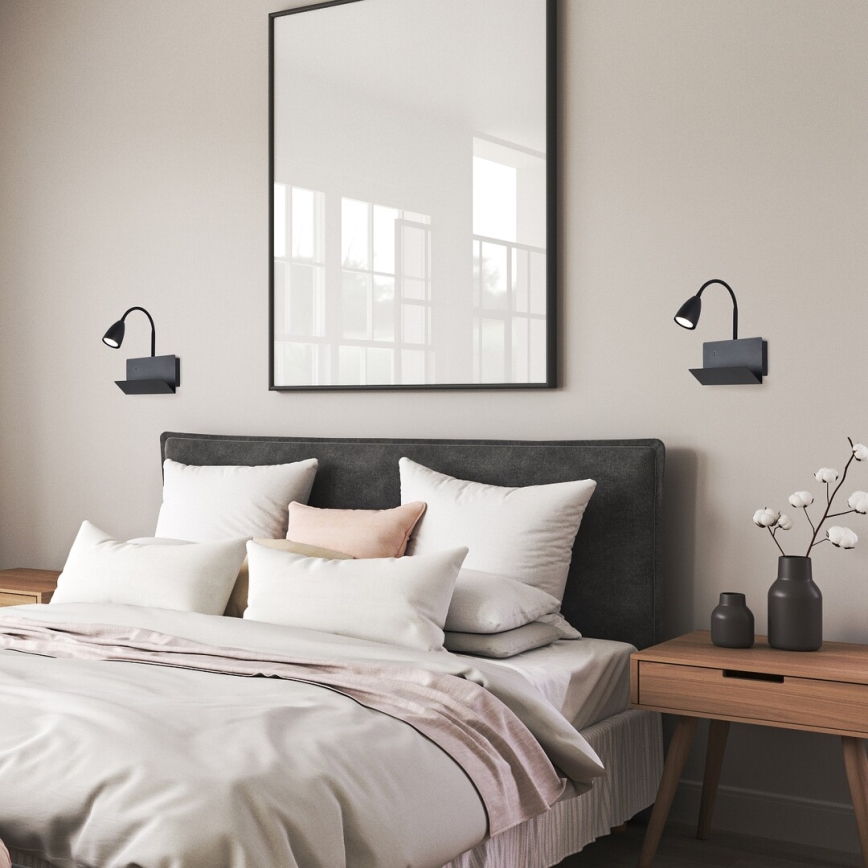 Rabalux - Applique murale avec étagère et USB port 1xGU10/25W/230V noir