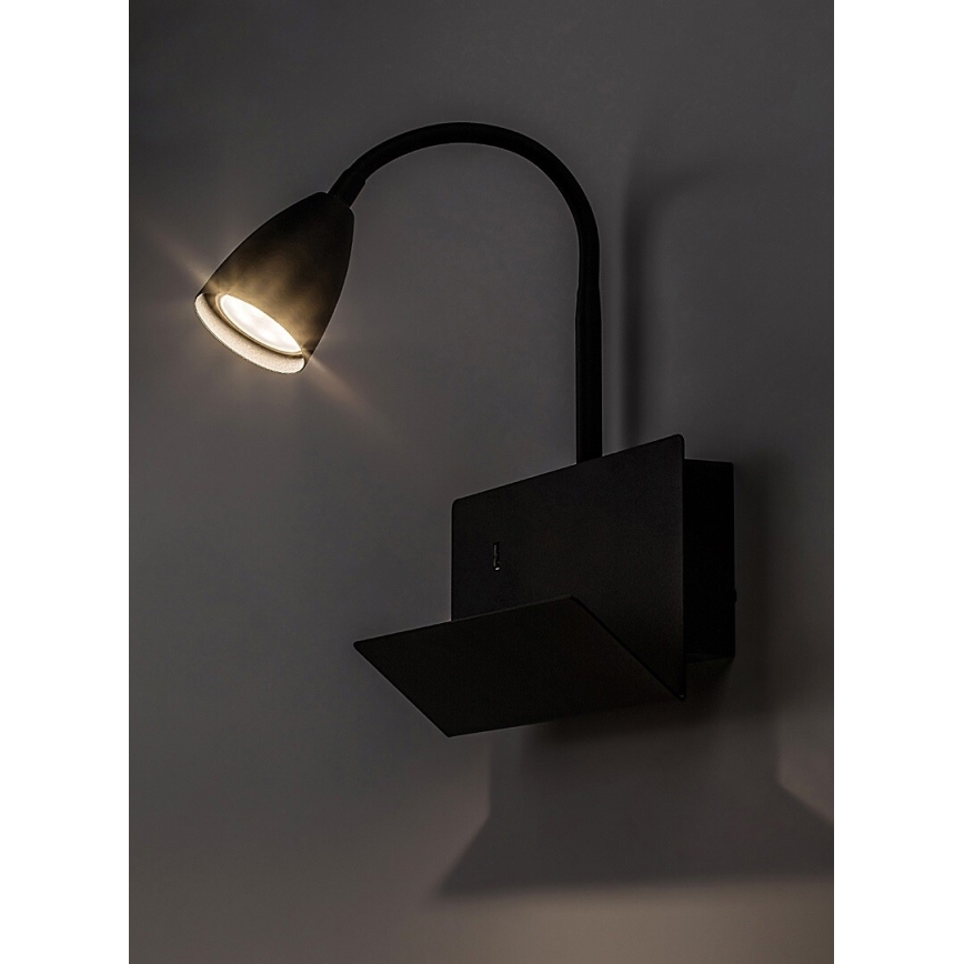Rabalux - Applique murale avec étagère et USB port 1xGU10/25W/230V noir