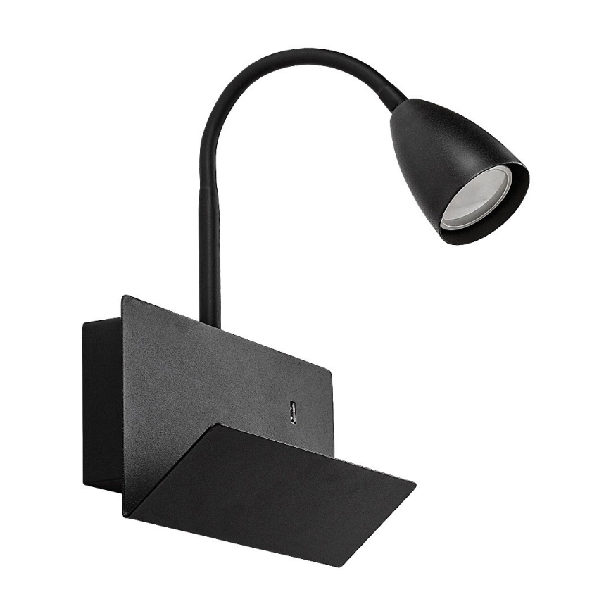 Rabalux - Applique murale avec étagère et USB port 1xGU10/25W/230V noir
