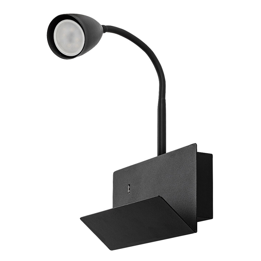 Rabalux - Applique murale avec étagère et USB port 1xGU10/25W/230V noir