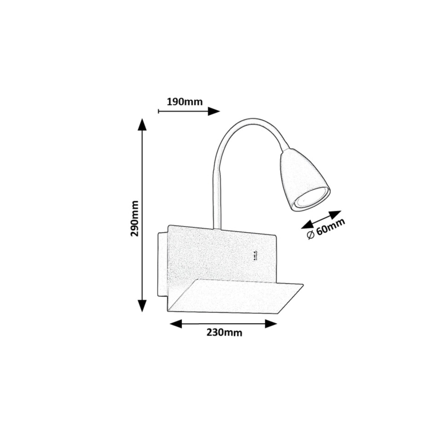 Rabalux - Applique murale avec étagère et USB port 1xGU10/25W/230V noir