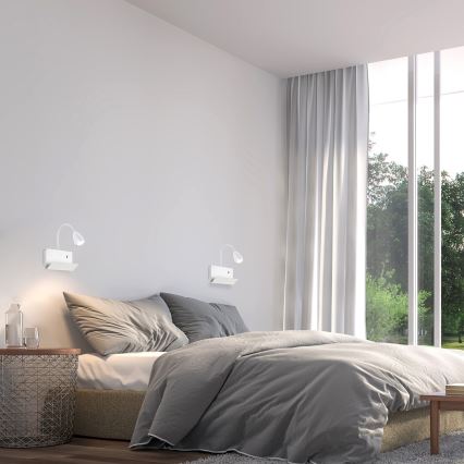 Rabalux - Applique murale avec étagère et USB port 1xGU10/25W/230V blanc