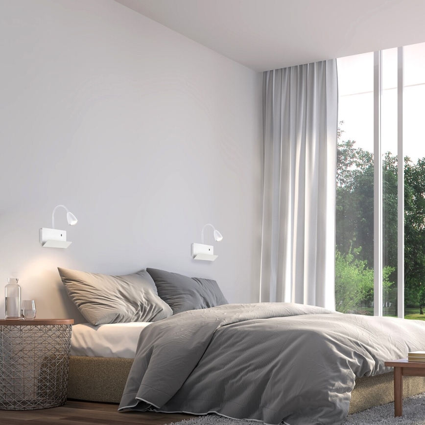 Rabalux - Applique murale avec étagère et USB port 1xGU10/25W/230V blanc