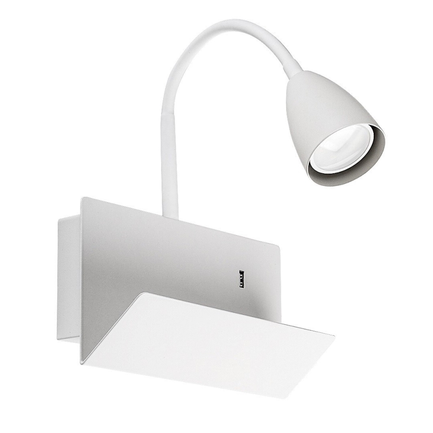 Rabalux - Applique murale avec étagère et USB port 1xGU10/25W/230V blanc