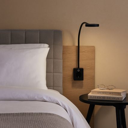 Rabalux - Applique murale LED dimmable 4 W, 230 V, avec port USB pour prise, 3000/4000/6000 K, noire