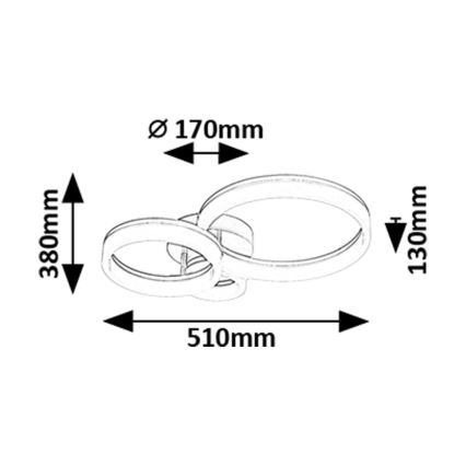 Rabalux - Plafonnier LED 24W 230V, 3000/4000/6500K, 38 x 51 cm, chrome mat