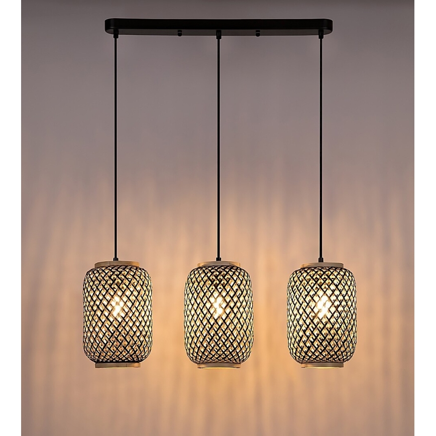 Rabalux - Suspension filaire 3xE27/40W/230V rotin