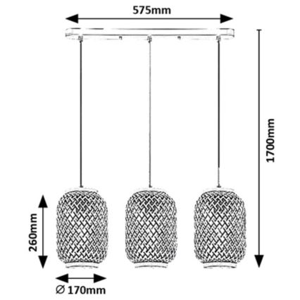 Rabalux - Suspension filaire 3xE27/40W/230V rotin