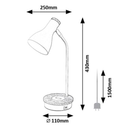 Rabalux - Lampe de table tactile à intensité variable avec charge sans fil 1xE14/25W/230V hévéa