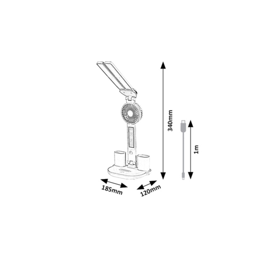 Rabalux - Lampe de bureau LED à intensité variable avec ventilateur et écran LED/7W/5V 3000/4000/6500K