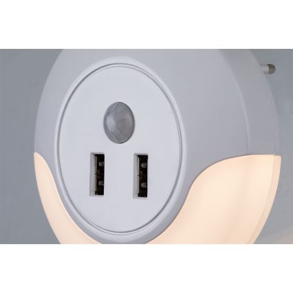 Rabalux - Veilleuse LED à brancher avec un détecteur 2xUSB LED/13,9W/230V 3000K