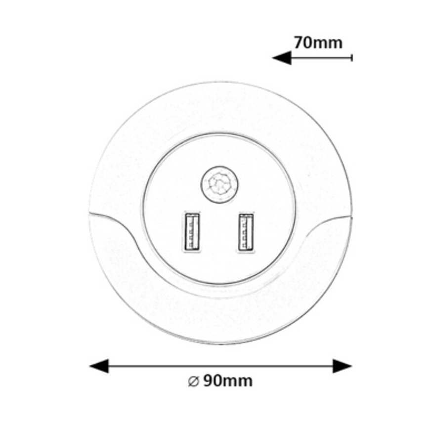 Rabalux - Veilleuse LED à brancher avec un détecteur 2xUSB LED/13,9W/230V 3000K