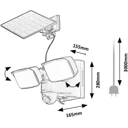 Rabalux - Applique murale solaire flexible avec détecteur et panneau externe 2xLED/5W/3,7V IP54 noir
