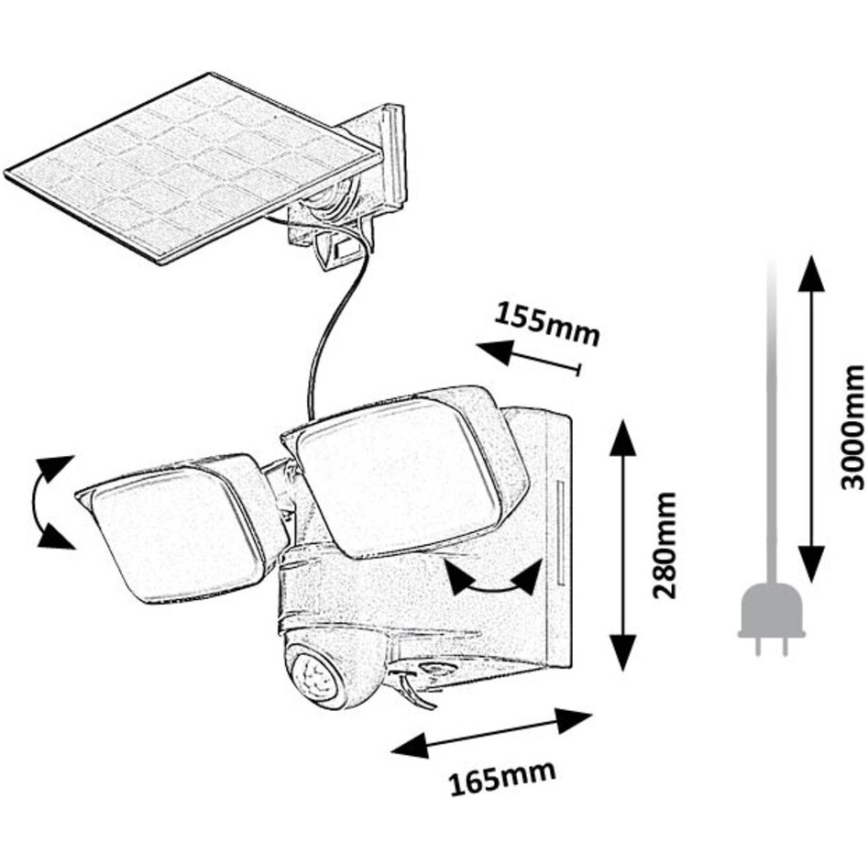Rabalux - Applique murale solaire flexible avec détecteur et panneau externe 2xLED/5W/3,7V IP54 noir