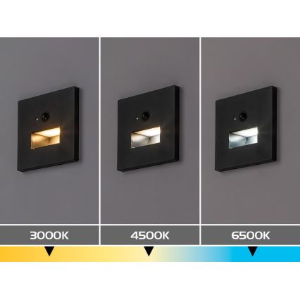 Rabalux - Luminaire d'escalier LED avec capteur de mouvement et capteur crépusculaire LED/1W/230V 3000/4500/6500K noir
