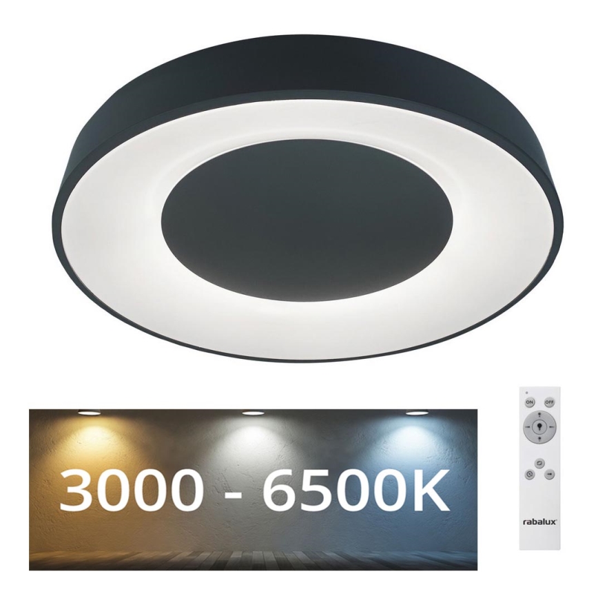 Rabalux - Plafonnier LED à intensité variable LED/38W/230V noir 3000-6500K + télécommande