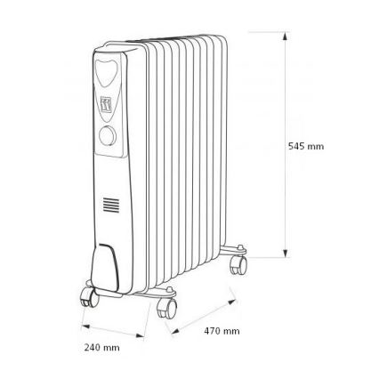 Radiateur bain d'huile 11 plateux 2500W/230V gris