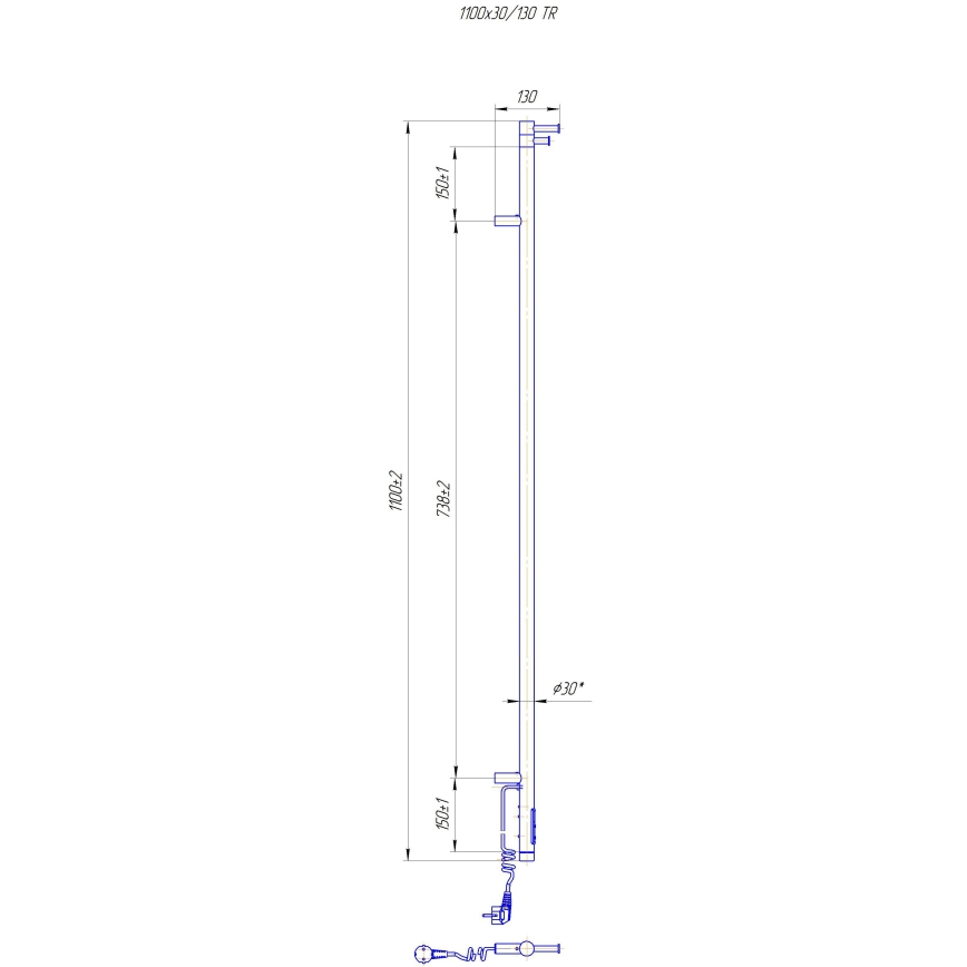 Radiateur pour salle de bains RAY 25W/230V 110x30 cm IP44 inox/noir
