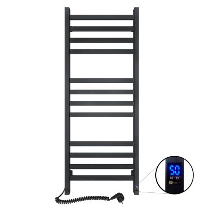 Radiateur sèche-serviettes AVANGARD avec thermostat 459W/230V, 120,6 cm, IP44, noir, version gauche, à profil carré