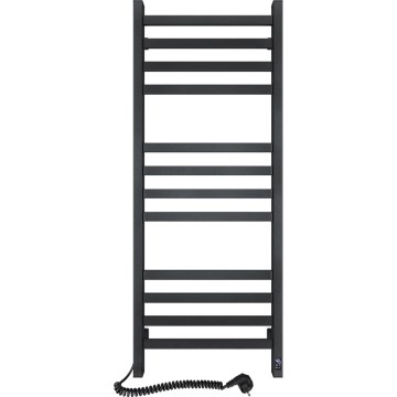 Radiateur sèche-serviettes AVANGARD avec thermostat 459W/230V, 120,6 cm, IP44, noir, version gauche, à profil carré