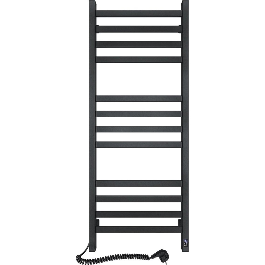 Radiateur sèche-serviettes AVANGARD avec thermostat 459W/230V, 120,6 cm, IP44, noir, version gauche, à profil carré