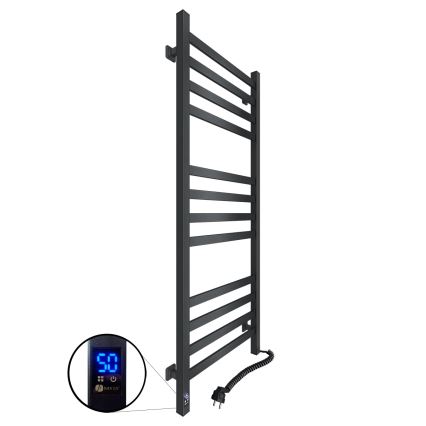 Sèche-serviettes chauffant pour salle de bains AVANGARD 459W/230V 120,6 cm IP44, noir, version droite, profil carré, avec thermostat