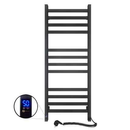 Sèche-serviettes chauffant pour salle de bains AVANGARD 459W/230V 120,6 cm IP44, noir, version droite, profil carré, avec thermostat