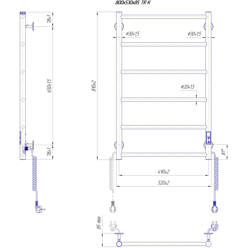 Sèche-serviettes échelle pour salle de bains CLASSIC 110W/230V 81x52 cm acier inoxydable / chrome brillant, version droite