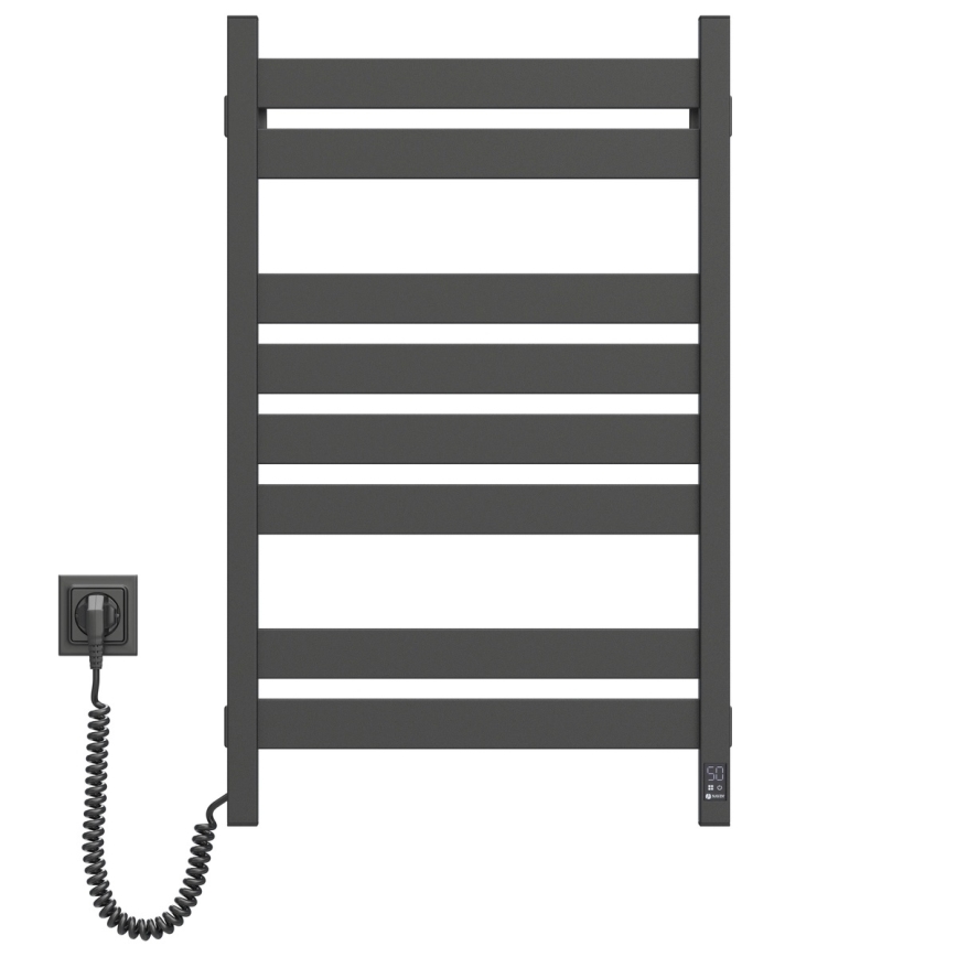 Radiateur sèche-serviettes pour salle de bains LARGO 432W/230V 80,6 cm IP44 noir gauche profil carré avec thermostat