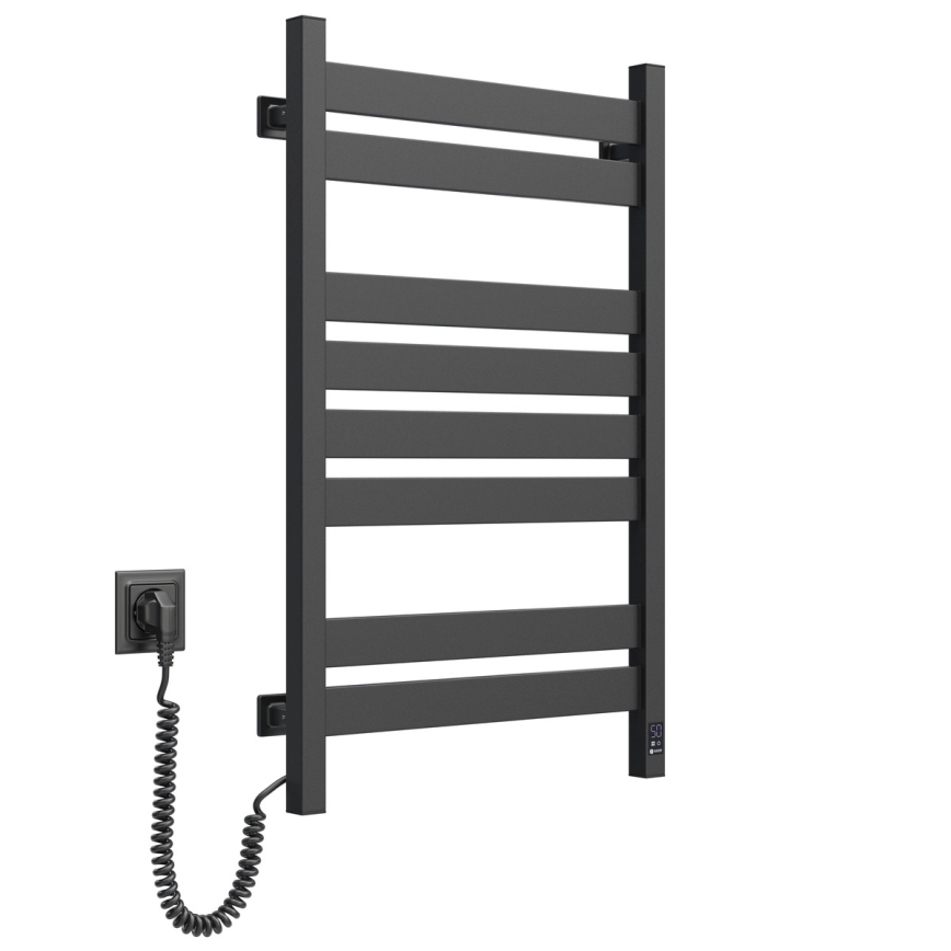 Radiateur sèche-serviettes pour salle de bains LARGO 432W/230V 80,6 cm IP44 noir gauche profil carré avec thermostat
