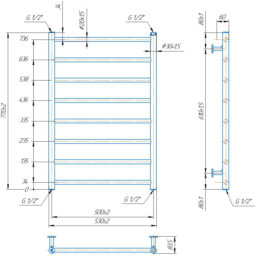 Radiateur sèche-serviettes de salle de bains INOX FLAT 163W/230V 77x53 cm inox/blanc