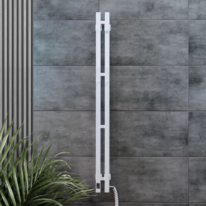 Radiateur sèche-serviettes électrique avec thermostat SILOUETTE 187W/230V 120,6 cm IP44 blanc droit carré