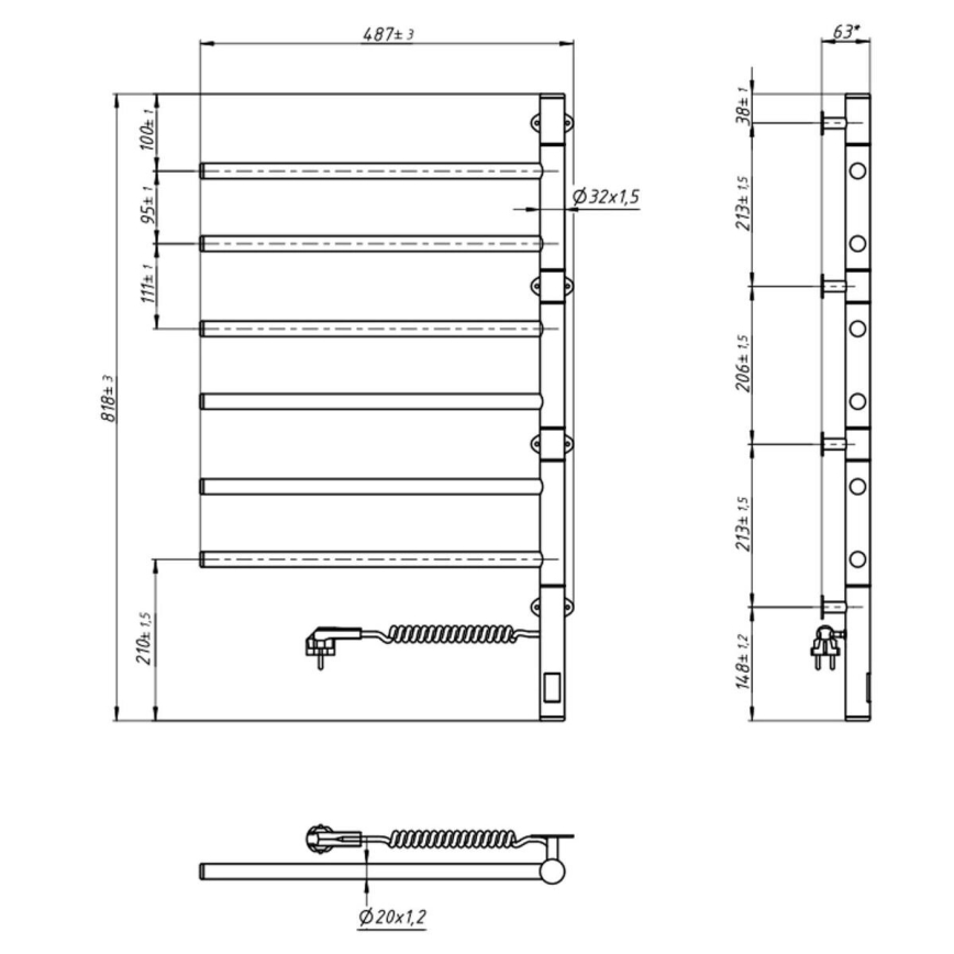 Radiateur sèche-serviettes électrique rotatif avec thermostat ARABESQUE 196W/230V 81,8 cm IP44 blanc