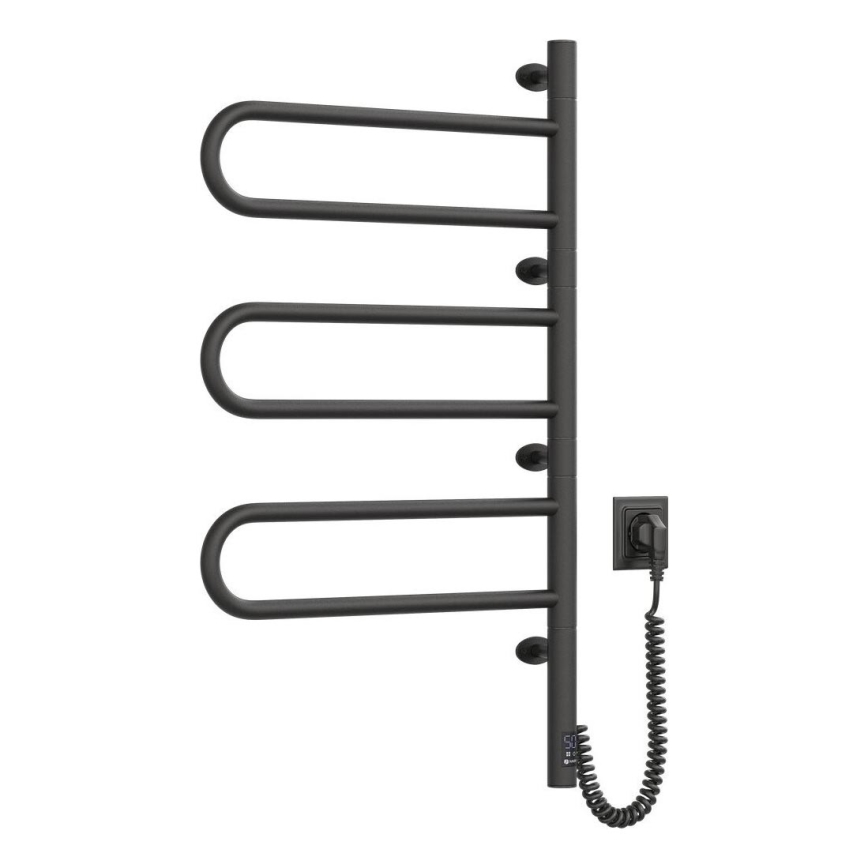 Radiateur sèche-serviettes électrique rotatif avec thermostat FOUETTE 185W/230V 81,8 cm IP44 noir