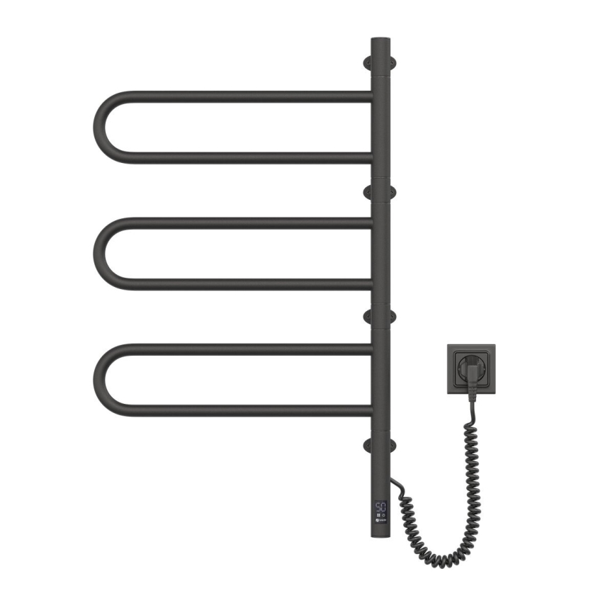 Radiateur sèche-serviettes électrique rotatif avec thermostat FOUETTE 185W/230V 81,8 cm IP44 noir
