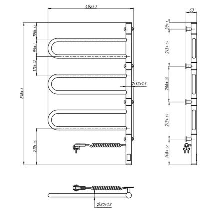 Radiateur sèche-serviettes électrique rotatif avec thermostat FOUETTE 185W/230V 81,8 cm IP44 noir