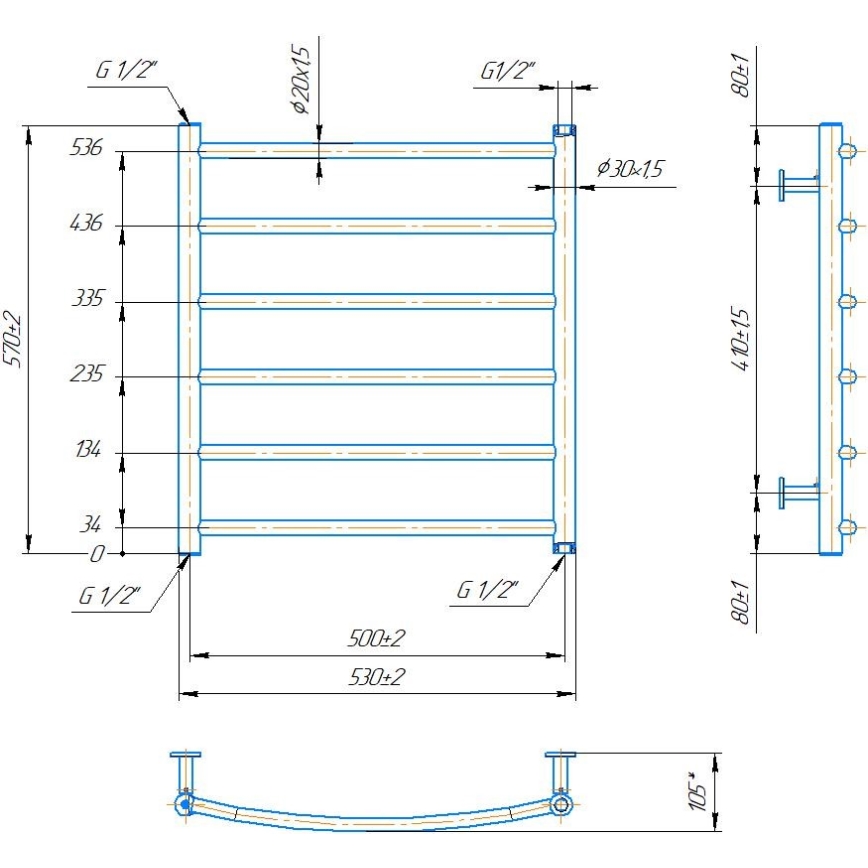 Radiateur sèche-serviettes en échelle pour salle de bains INOX CLASSIC 122W/230V 57x53 cm inox/blanc