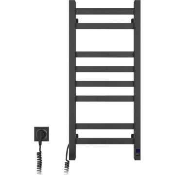 Radiateur sèche-serviettes pour salle de bain, design échelle à profil carré, avec thermostat AVANGARD 251W/230V 80,6 cm IP44, noir, raccordement gauche