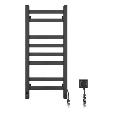 Radiateur sèche-serviettes pour salle de bains AVANGARD, avec thermostat, 251W/230V, 80,6cm, IP44, noir, côté droit, à profil carré