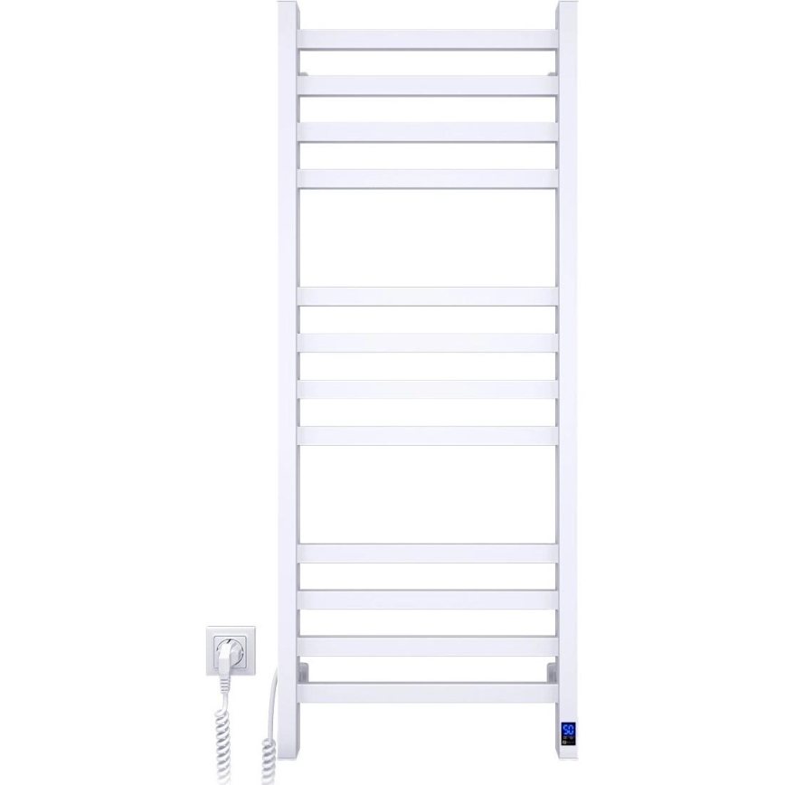 Radiateur sèche-serviettes pour salle de bains AVANGARD avec thermostat 459W/230V, 120,6 cm, IP44, blanc, raccordement gauche, profil carré