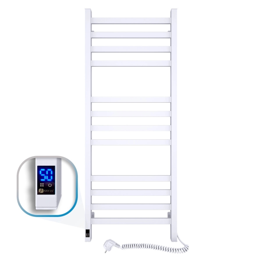Sèche-serviettes pour salle de bains AVANGARD avec thermostat 459W/230V 120,6cm IP44, blanc, côté droit, rectangulaire