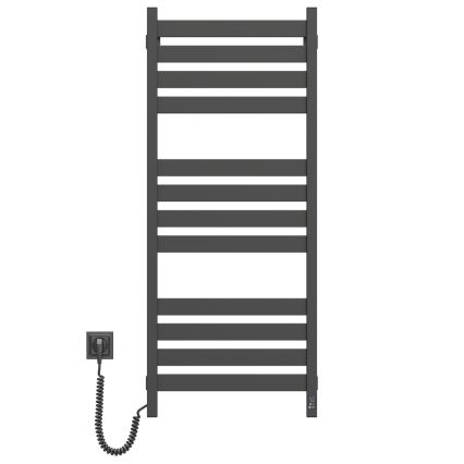 Radiateur sèche-serviettes pour salle de bains avec thermostat LARGO 256W 120x50 cm, noir, orientation gauche