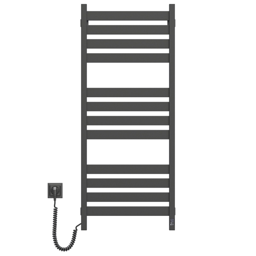 Radiateur sèche-serviettes pour salle de bains avec thermostat LARGO 256W 120x50 cm, noir, orientation gauche